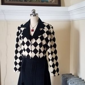 80s Vintage Black & Ivory Diamond Statement Jacket